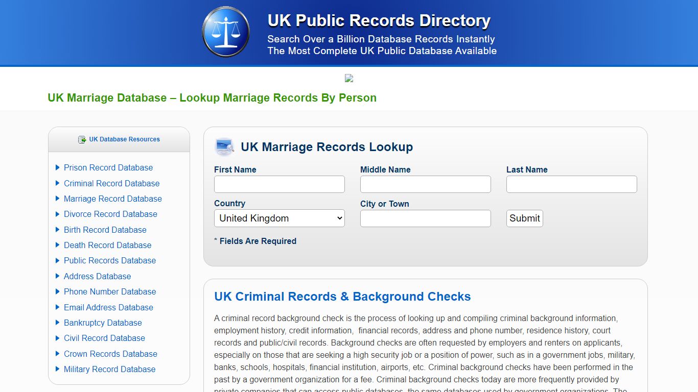 Lookup Marriage Records By Person - UK Public Records Directory
